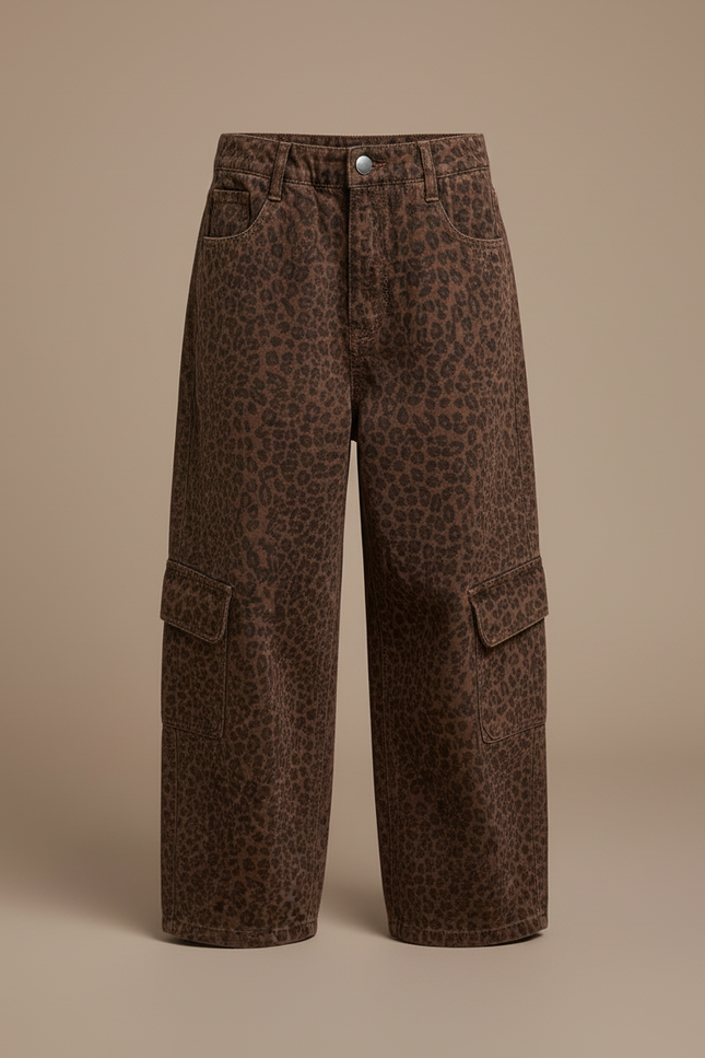Pantalon Cargo Léopard Marron Ample Multipoches Fille - Toile - vue 3
