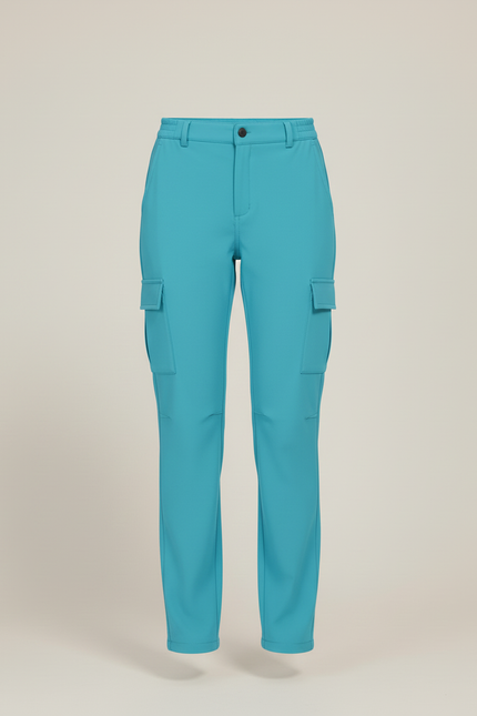 Pantalon Cargo Turquoise Fluide Taille Haute Femme - Bleu Polyester - vue 3