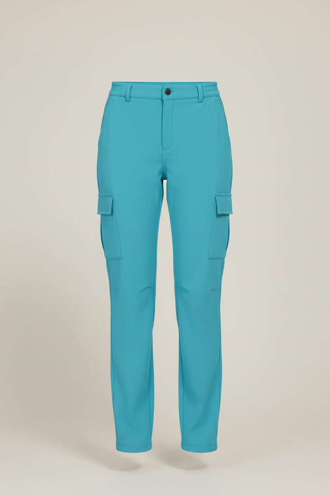 Pantalon Cargo Turquoise Fluide Taille Haute Femme - Bleu Polyester - vue 3