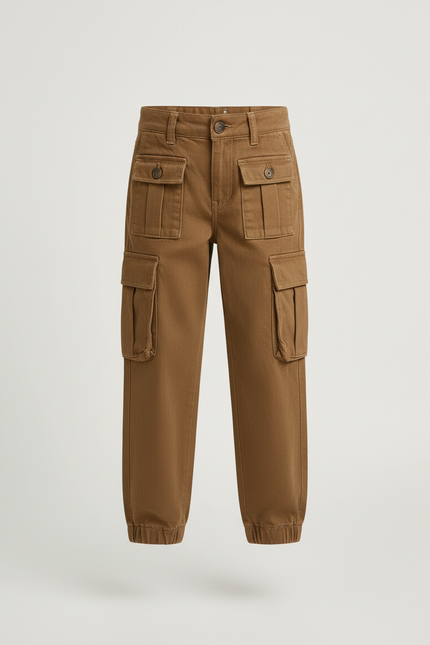 Pantalon Cargo Marron Ample Poches Enfant Coton - vue 3