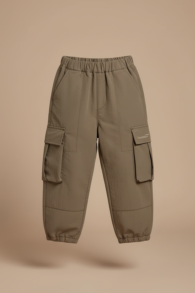 Pantalon Cargo Enfant Ample Marron Chaud - Kaki Polyester - vue 3