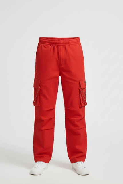 Pantalon Cargo Rouge Ample Poches Garçon Décontracté - Toile - vue 3