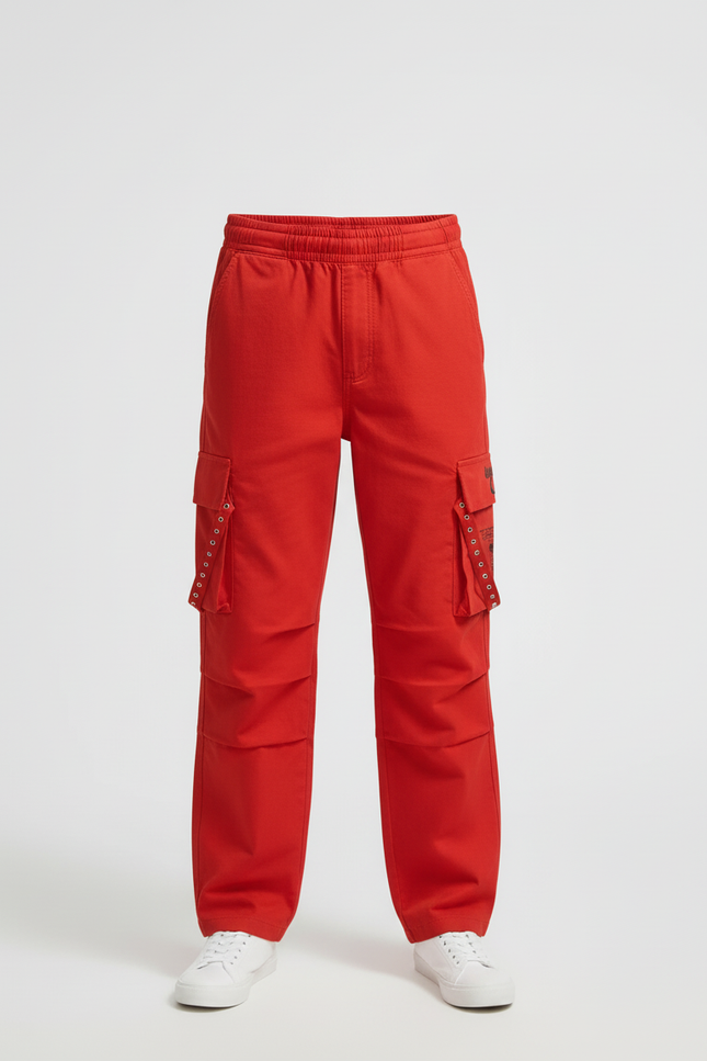 Pantalon Cargo Rouge Ample Poches Garçon Décontracté - Toile - vue 3