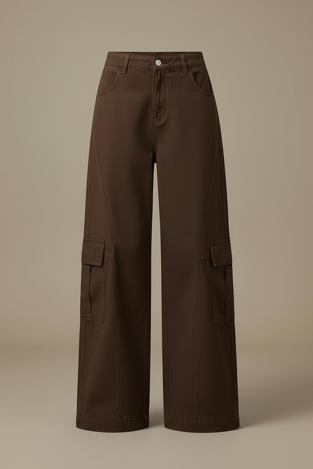 Pantalon Cargo Marron Ample Femme Y2K - Toile - vue 3