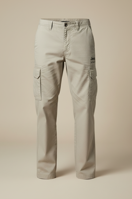 Pantalon Cargo Beige Coton Multipoches Ample Décontracté - vue 3