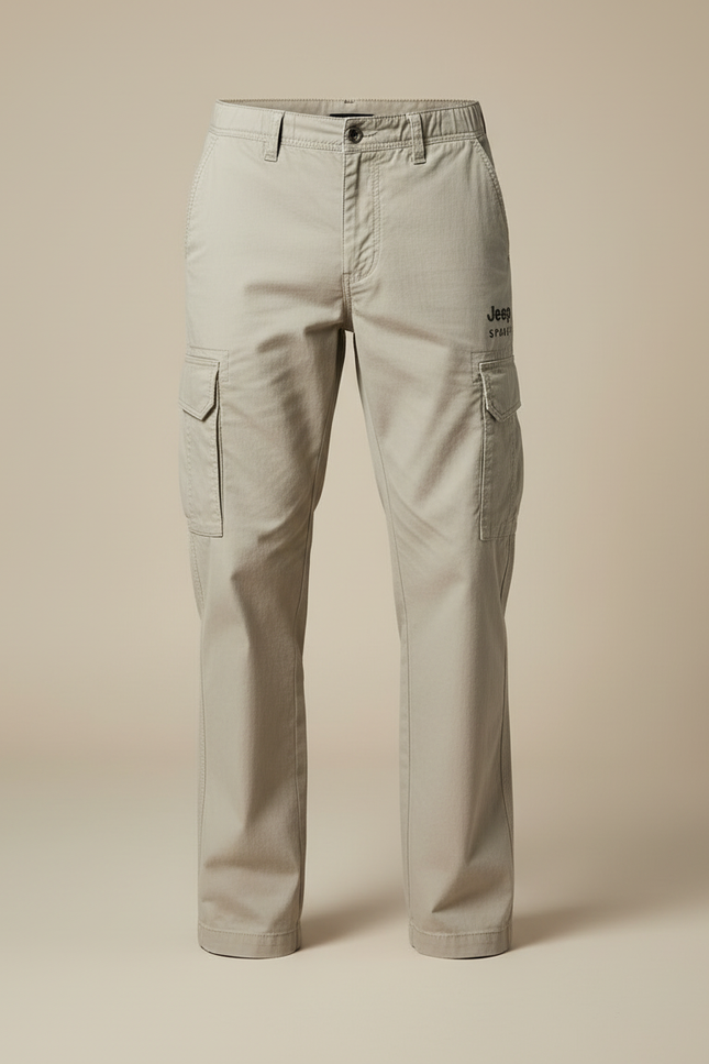 Pantalon Cargo Beige Coton Multipoches Ample Décontracté - vue 3