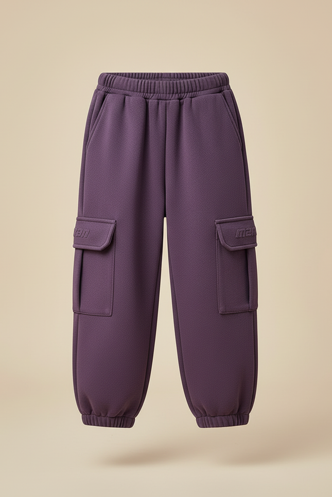 Pantalon Cargo Violet Ample Molleton Poches Enfant - vue 3