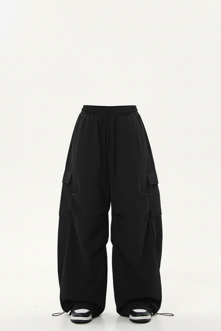 Pantalon Cargo Noir Ample Cordon Streetwear Femme - Polyester - vue 3