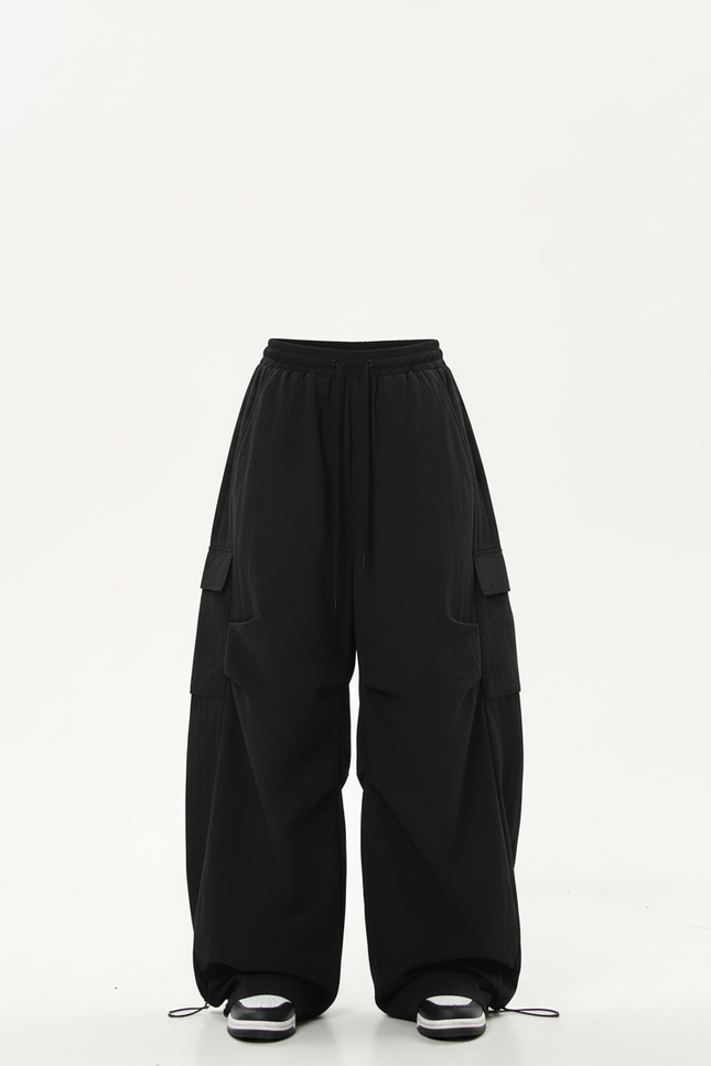 Pantalon Cargo Noir Ample Cordon Streetwear Femme - Polyester - vue 3