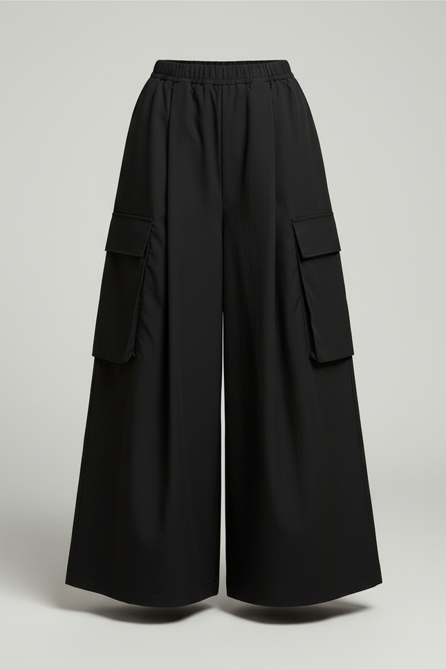 Pantalon Cargo Noir Ample Fluide Poches Femme - Gabardine - vue 3