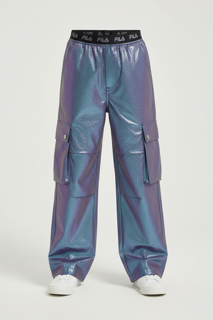 Pantalon Cargo Holographique Ample Garçon Pailleté - Multicolore Polyester - vue 3