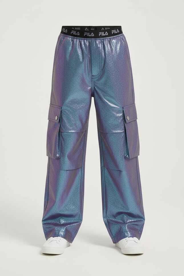 Pantalon Cargo Holographique Ample Garçon Pailleté - Multicolore Polyester - vue 3