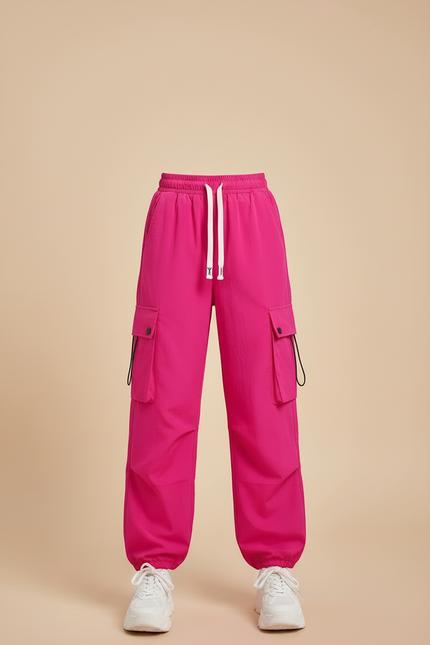 Pantalon Cargo Fuchsia Ample Décontracté Multipoches Fille - Rose Polyester - vue 3
