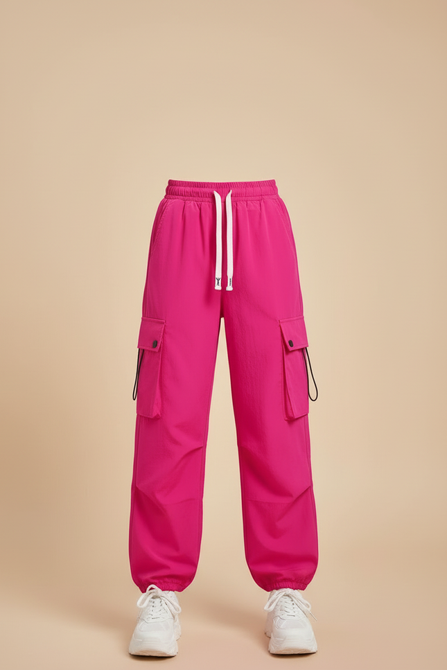 Pantalon Cargo Fuchsia Ample Décontracté Multipoches Fille - Rose Polyester - vue 3