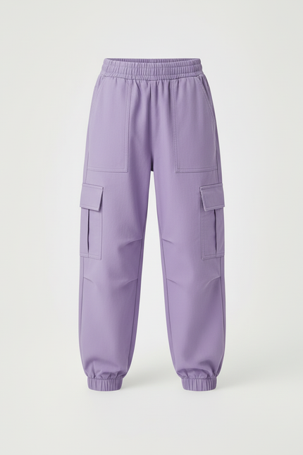 Pantalon Cargo Violet Ample Poches Élastique Fille - Coton - vue 3