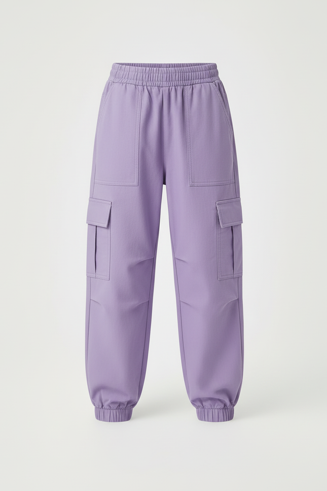 Pantalon Cargo Violet Ample Poches Élastique Fille - Coton - vue 3