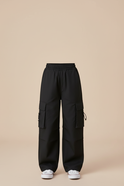 Pantalon Cargo Noir Ample Multipoches Décontracté Fille - Polyester - vue 3