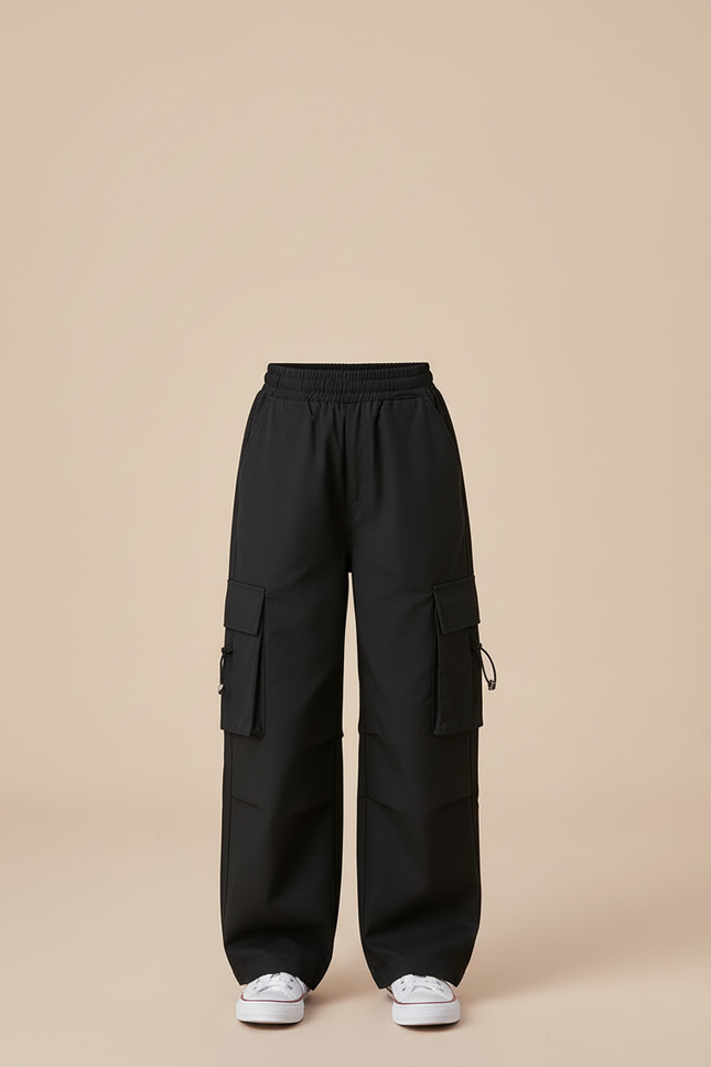 Pantalon Cargo Noir Ample Multipoches Décontracté Fille - Polyester - vue 3