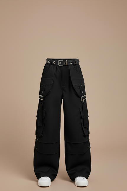 Pantalon Cargo Ceinture - Noir Toile - vue 3