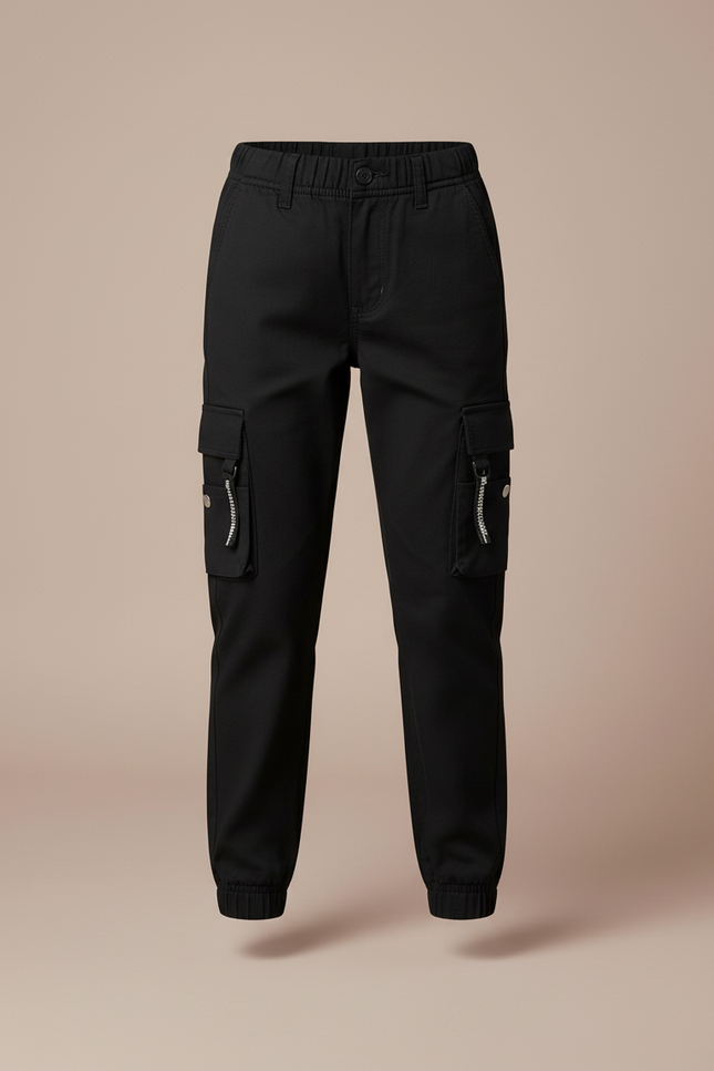 Pantalon Cargo Noir Fille Multipoches Zippées Décontracté - Toile - vue 3