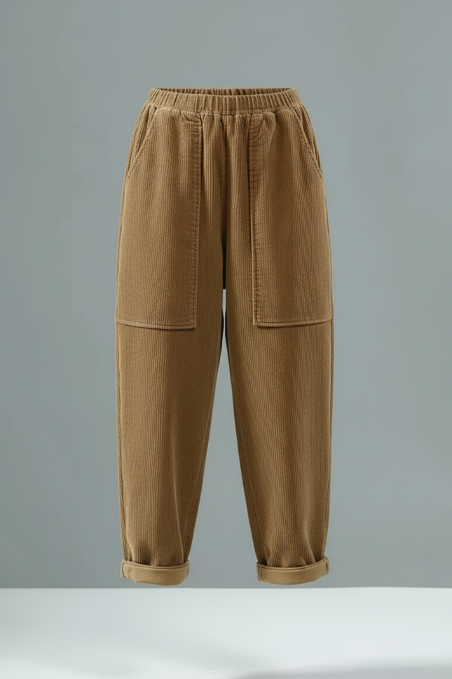 Pantalon Cargo Marron Côtelé Ample Décontracté Femme - Cordé - vue 3