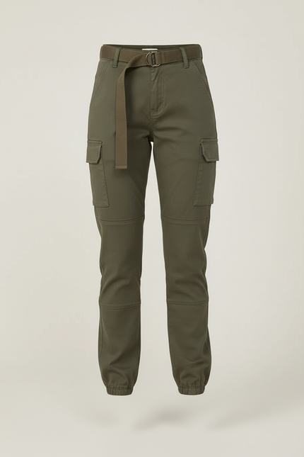 Pantalon Cargo Kaki Ample Jogger Femme Ceinturé - Toile - vue 3