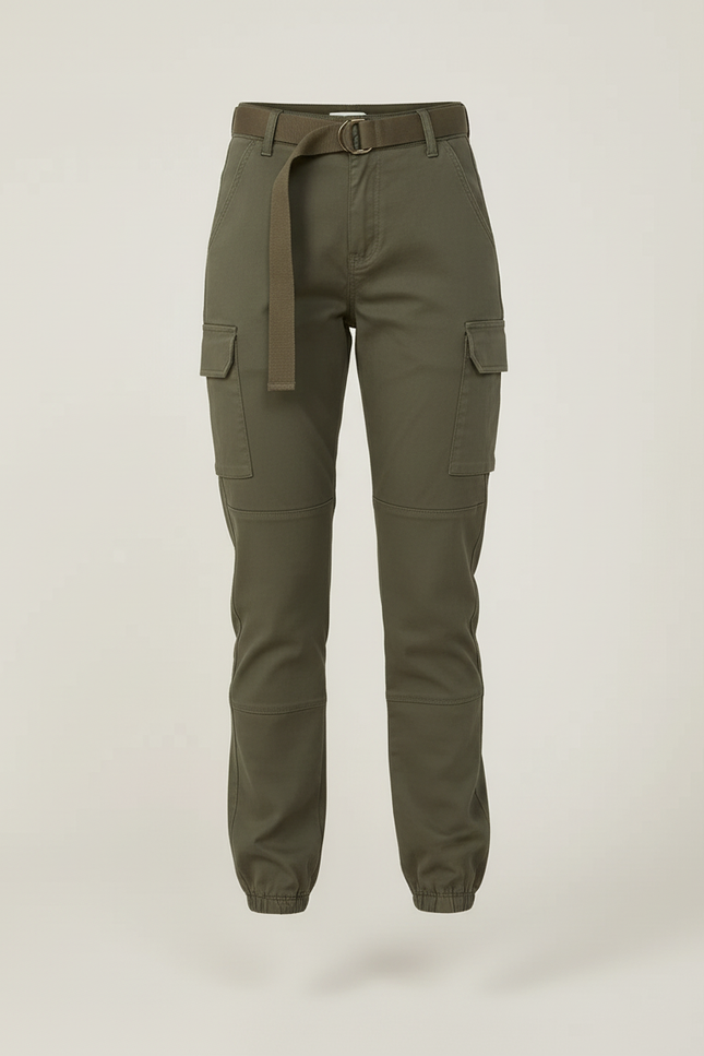 Pantalon Cargo Kaki Ample Jogger Femme Ceinturé - Toile - vue 3