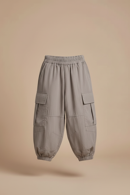 Pantalon Cargo Gris Ample Coton Enfant Poches - Polyester - vue 3