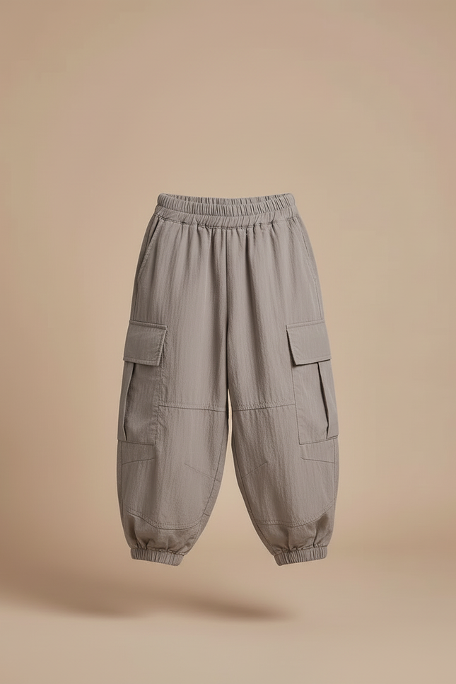 Pantalon Cargo Gris Ample Coton Enfant Poches - Polyester - vue 3