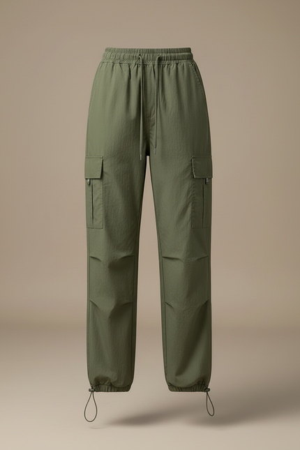 Pantalon Cargo Vert Militaire Ample Taille Élastique Femme - Kaki Polyester - vue 3