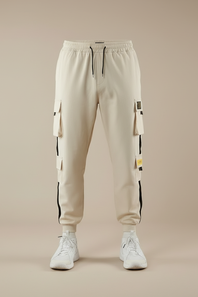 Pantalon Cargo Blanc Cassé - Beige Polyester - vue 3