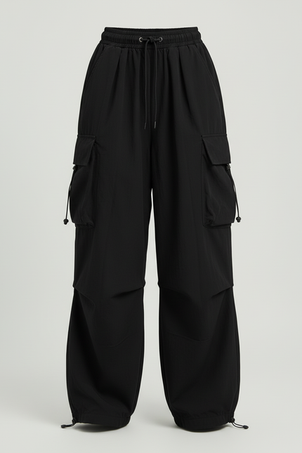 Pantalon Cargo Noir Ample Poches Streetwear - Polyester - vue 3