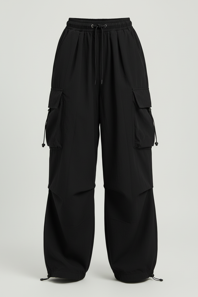 Pantalon Cargo Noir Ample Poches Streetwear - Polyester - vue 3
