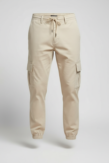 Pantalon Cargo Beige Homme Coton Slim Multipoches - vue 3