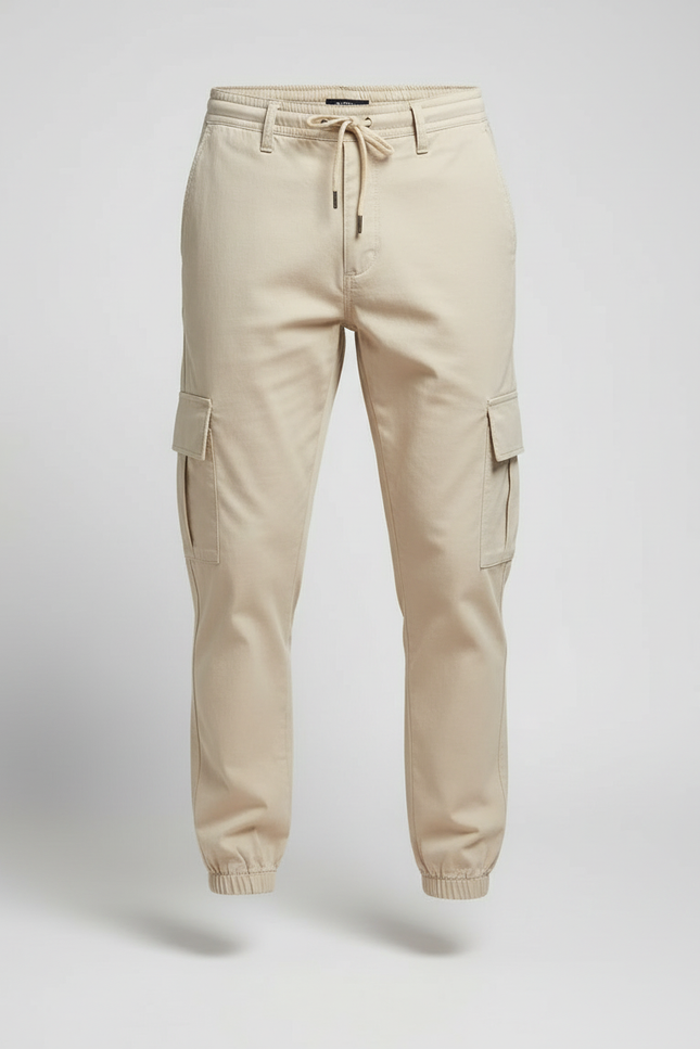 Pantalon Cargo Beige Homme Coton Slim Multipoches - vue 3