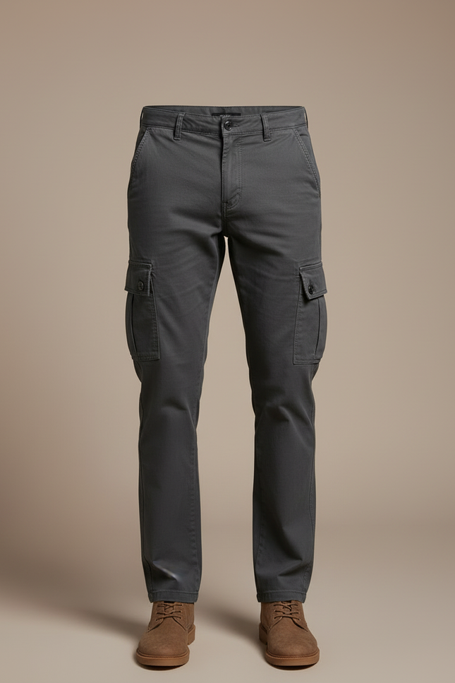 Pantalon Cargo Gris Coton Slim Multipoches Homme - Toile - vue 3
