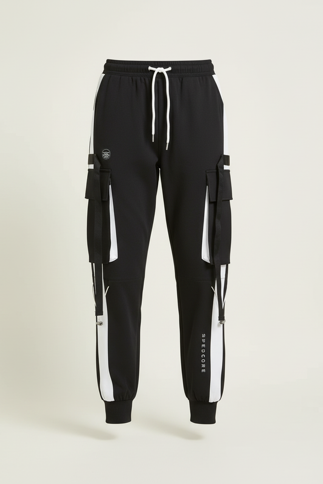 Pantalon Cargo Noir Blanc Ample Streetwear Femme - Polyester - vue 3