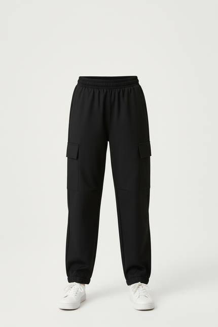 Pantalon Cargo Noir Ample Zippé Fille - Polyester - vue 3