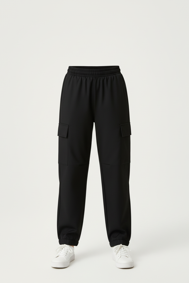Pantalon Cargo Noir Ample Zippé Fille - Polyester - vue 3
