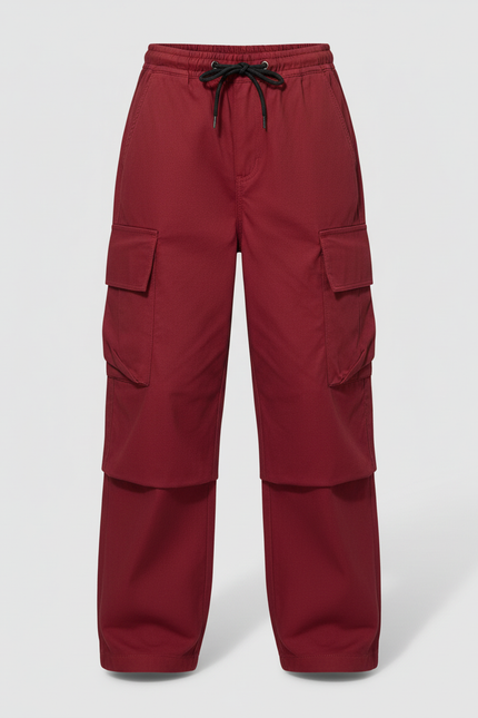 Pantalon Cargo Bordeaux Ample Multipoches Enfant Décontracté - Coton - vue 3