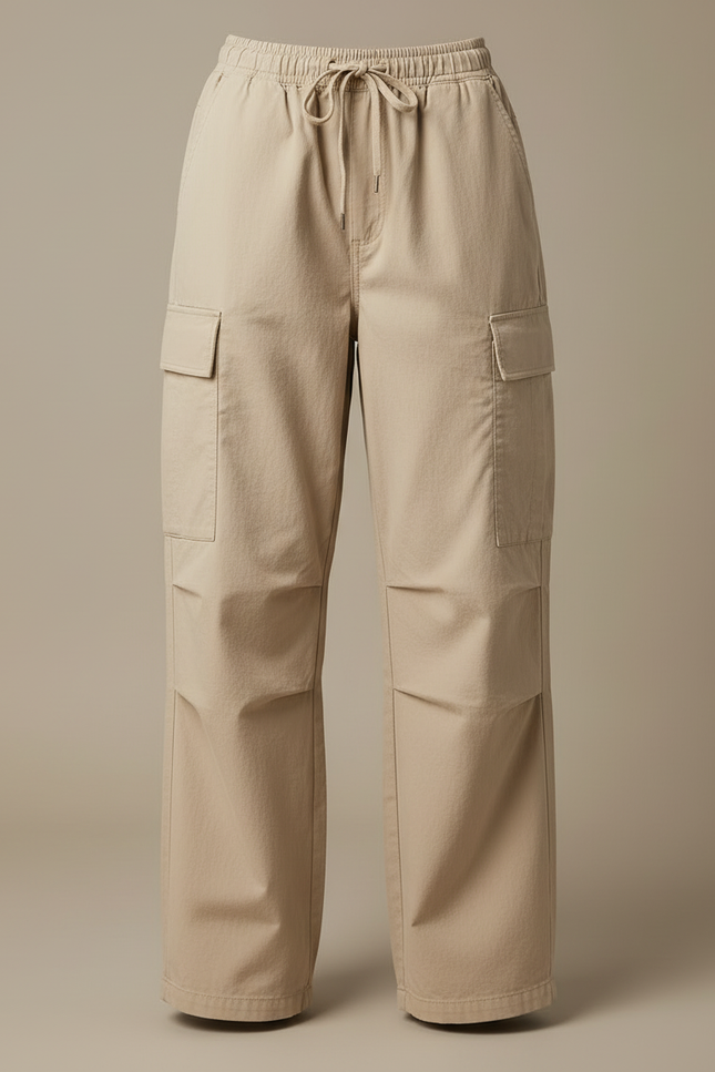 Pantalon Cargo Beige Ample Cordon Décontracté - Toile - vue 3