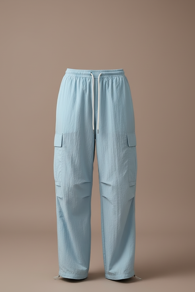 Pantalon Cargo Bleu Ciel Fluide Ample Multipoches - Polyester - vue 3