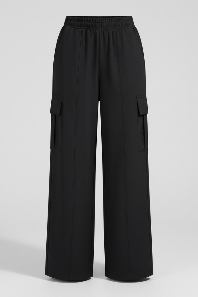 Pantalon Cargo Noir Ample Coupe Large Fille - Polyester - vue 3