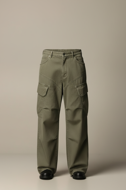 Pantalon Cargo Kaki Ample Décontracté Homme Multipoches - Toile - vue 3