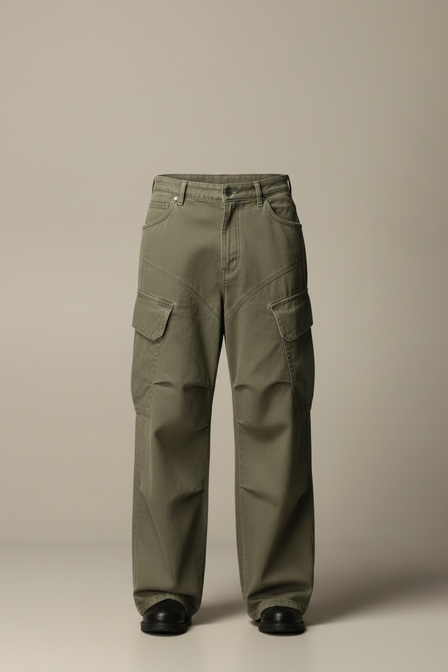 Pantalon Cargo Kaki Ample Décontracté Homme Multipoches - Toile - vue 3
