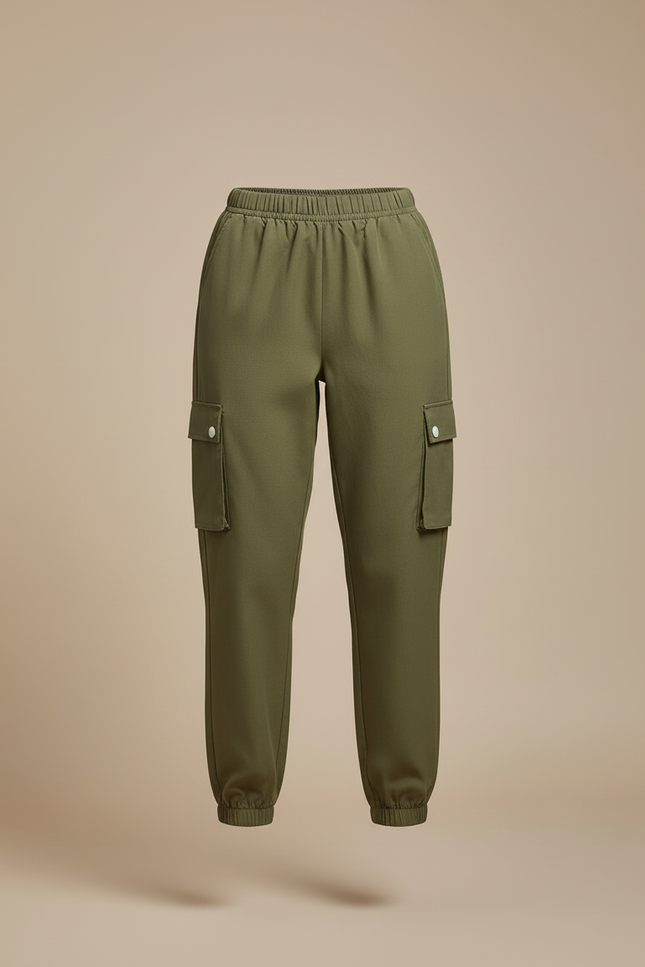 Pantalon Cargo Vert Kaki Ample Élastiqué Multipoches Femme - Toile - vue 3