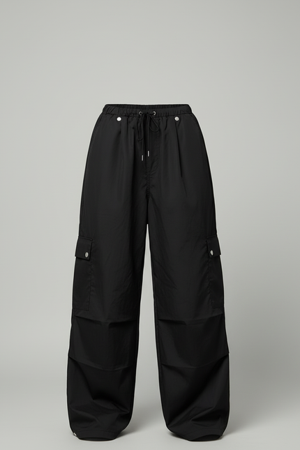 Pantalon Cargo Noir Ample Poches Streetwear Femme - Polyester - vue 3