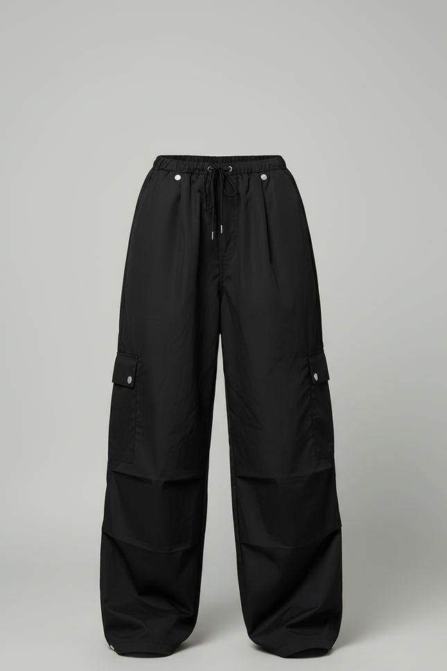Pantalon Cargo Noir Ample Poches Streetwear Femme - Polyester - vue 3