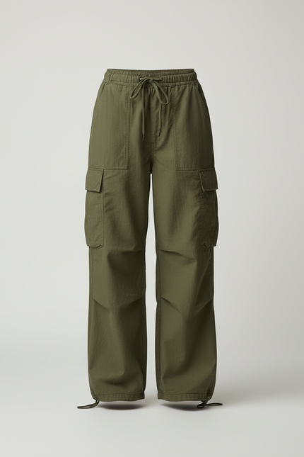 Pantalon Cargo Vert Ample Décontracté Fluide Femme - Kaki Toile - vue 3