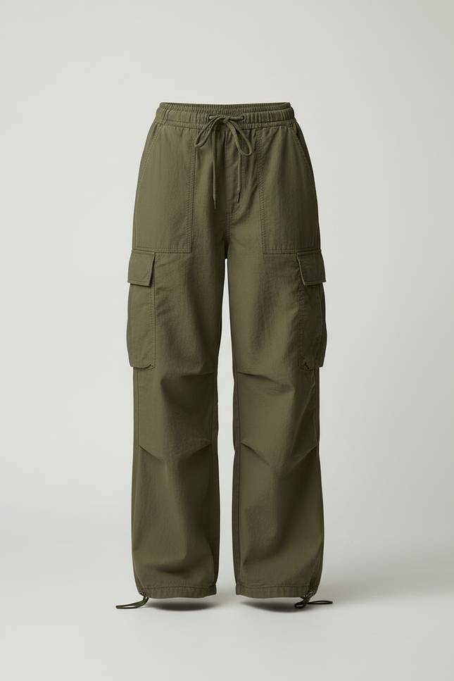 Pantalon Cargo Vert Ample Décontracté Fluide Femme - Kaki Toile - vue 3